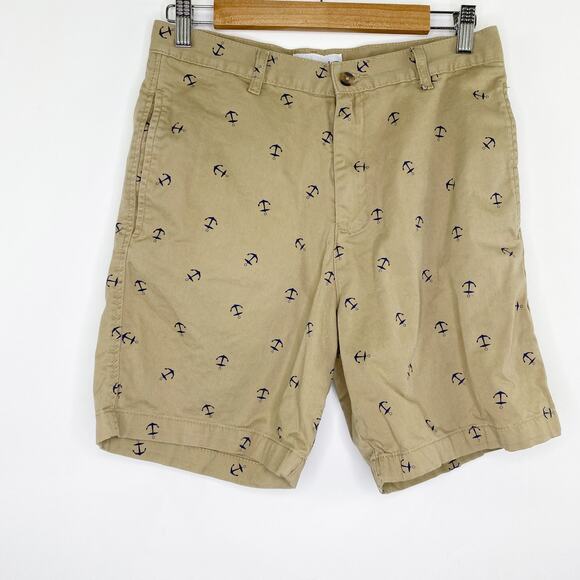 Saddlebred Khaki Anchor Print Cotton Blend Chino Shorts Men's Size 30 - Picture 1 of 5